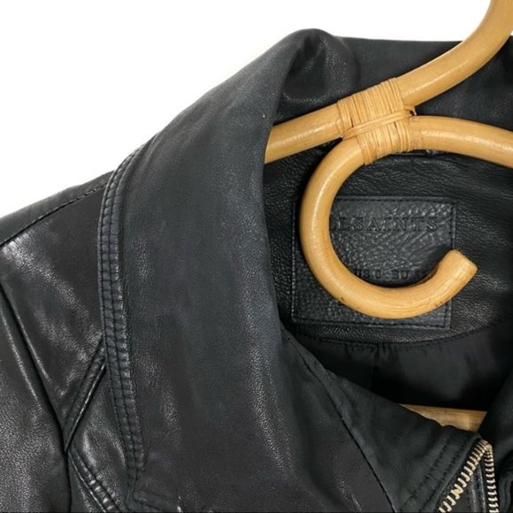 All Saints | Belvedere Biker Leather Moto Jacket in Black Size 0 - Picture 6 of 15